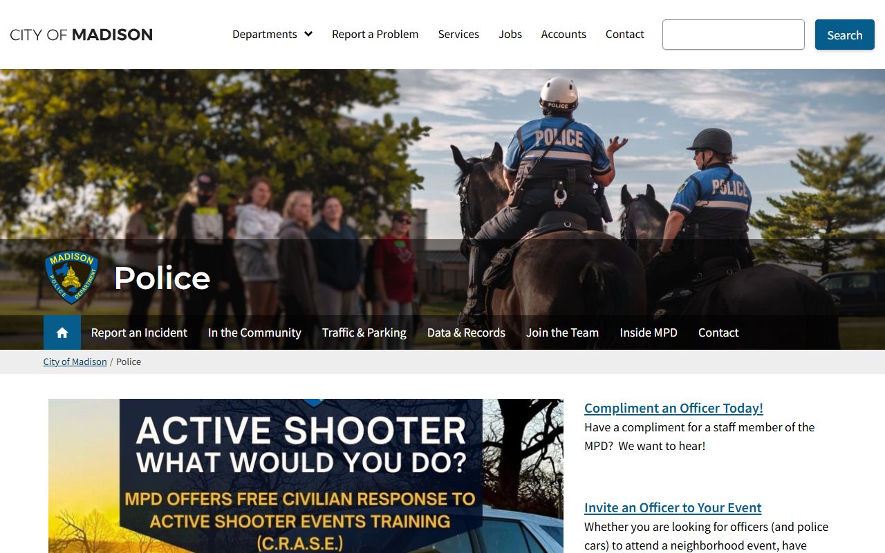 Madison traffic ticket records on the Madison Police Department website