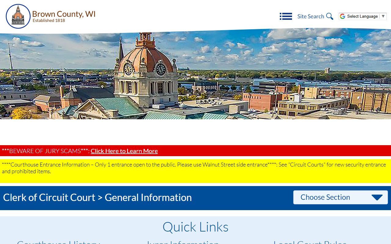 Brown County traffic ticket records case access page