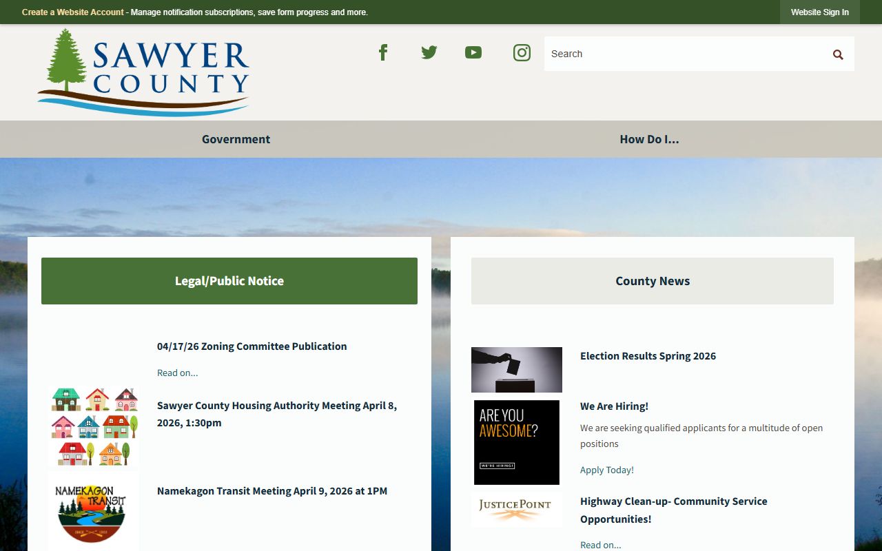 Sawyer County traffic ticket records and county government website