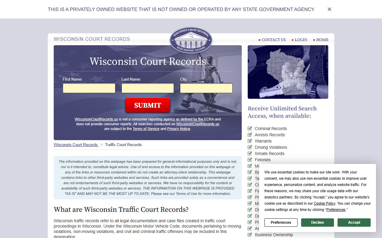 Washington County traffic ticket records on Wisconsin Circuit Court Access