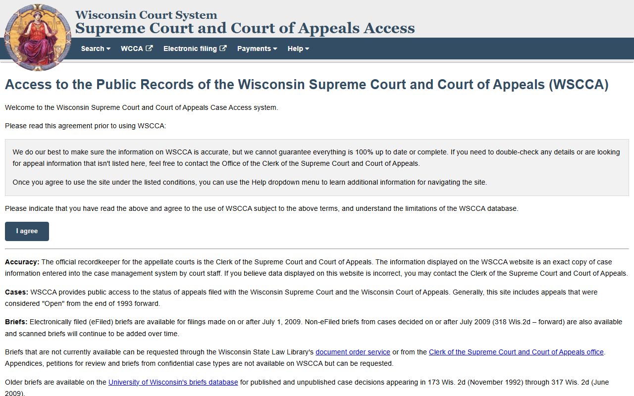 Wisconsin traffic ticket records on the WSCCA appellate system