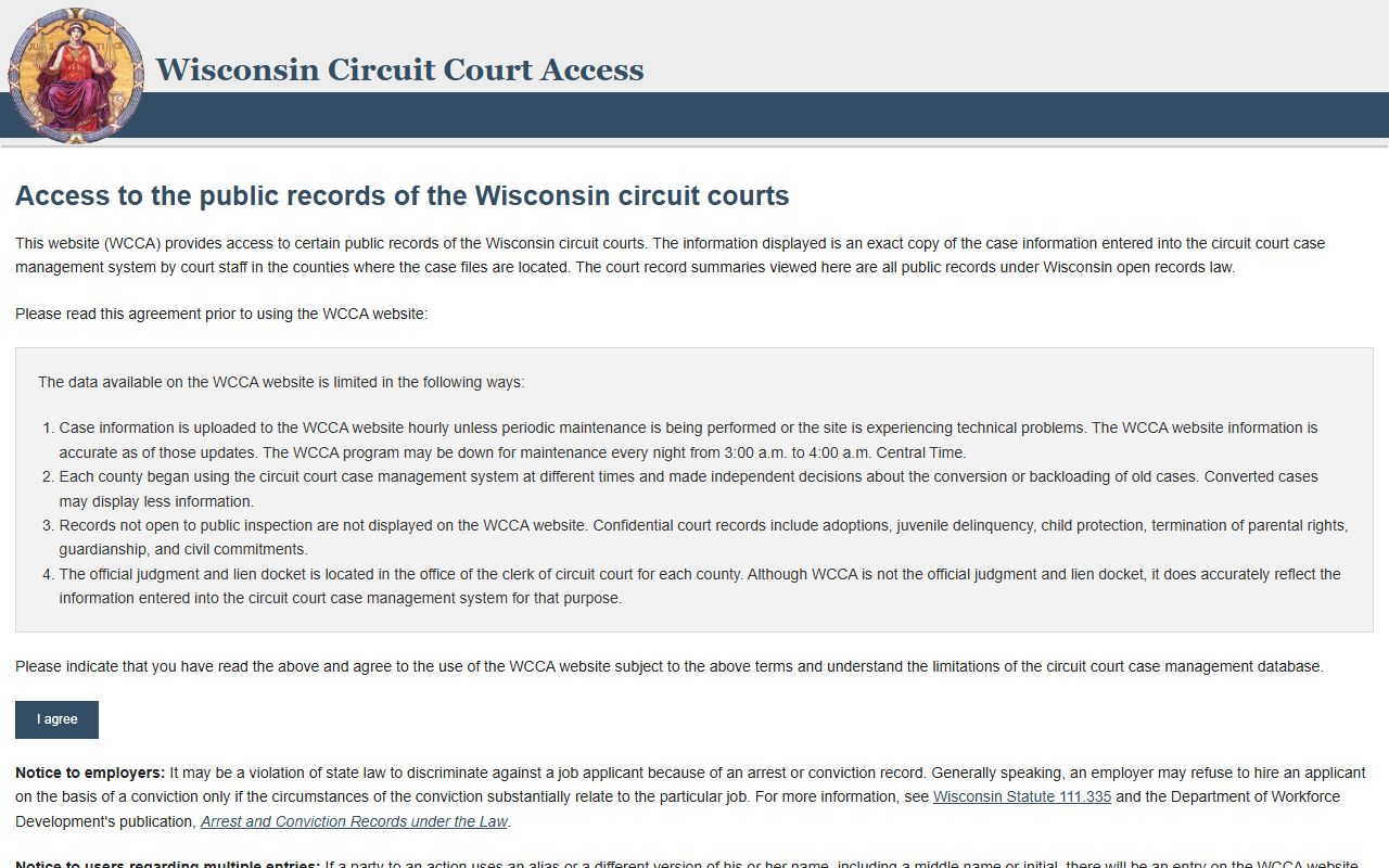 Wisconsin traffic ticket records on the WCCA portal